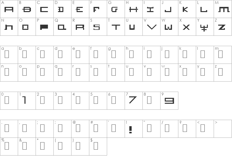 HOZENOZZLE font character map preview