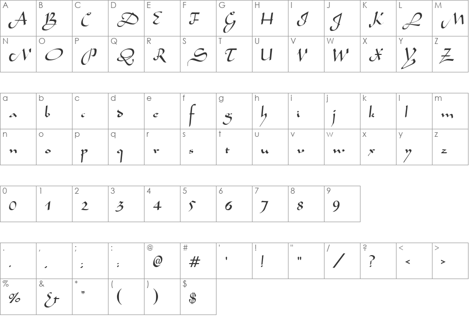 HP-Aladin font character map preview