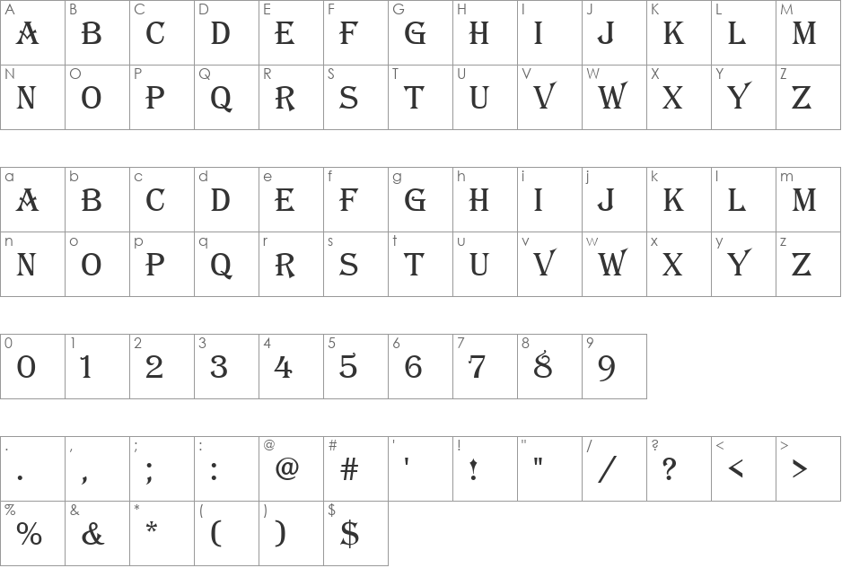 HP-AlgerianB font character map preview