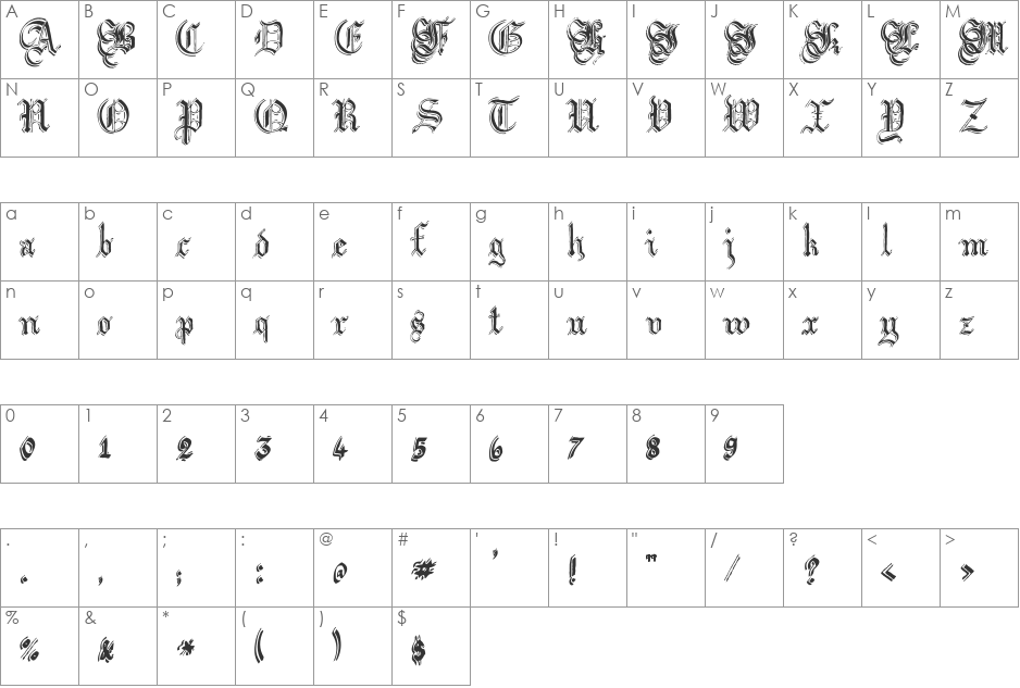 Argor Flahm Scaqh font character map preview