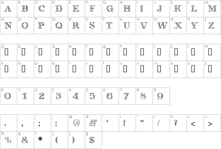 HP-Antique font character map preview