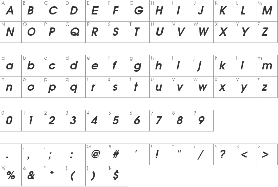 HP-Avo font character map preview