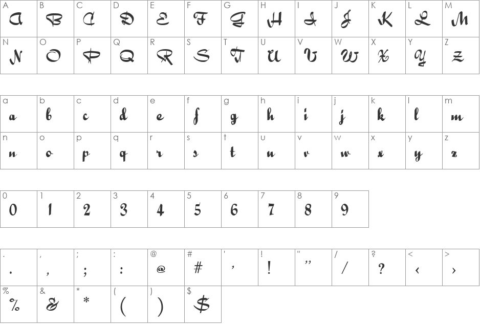 HP-Bailey font character map preview