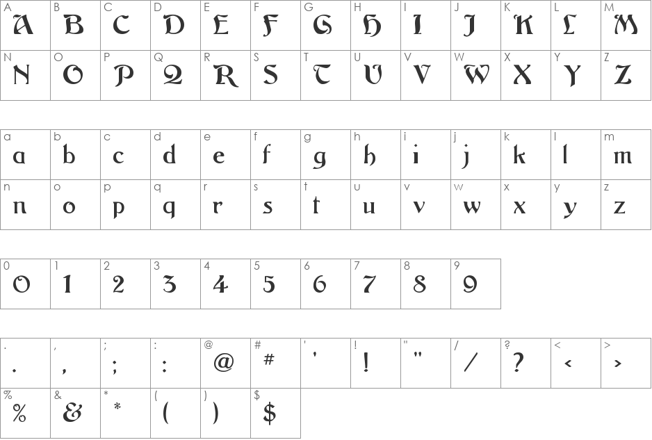 Argos font character map preview