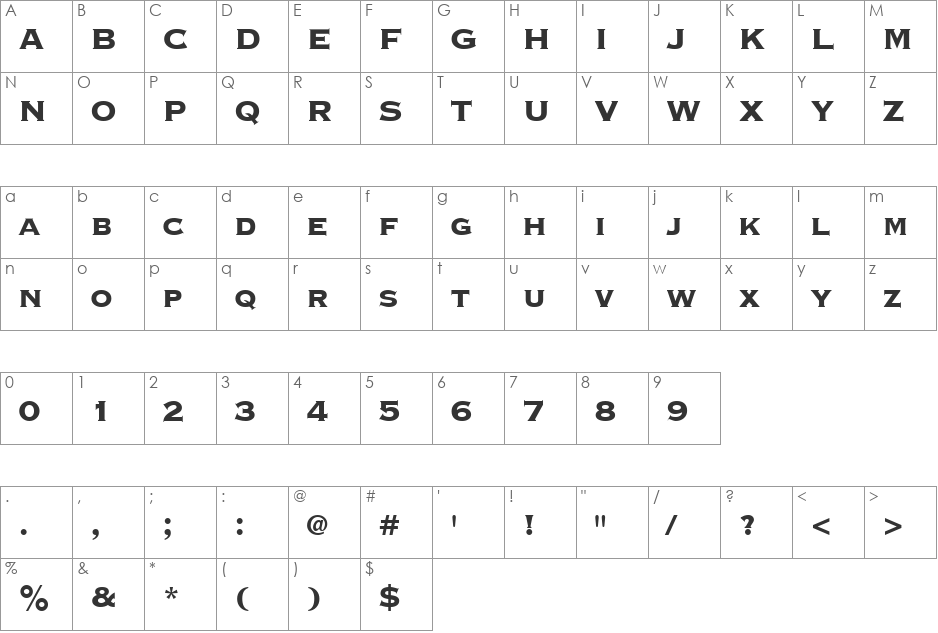 HP-Copper font character map preview
