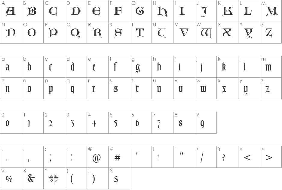 HP-Goudy Text font character map preview