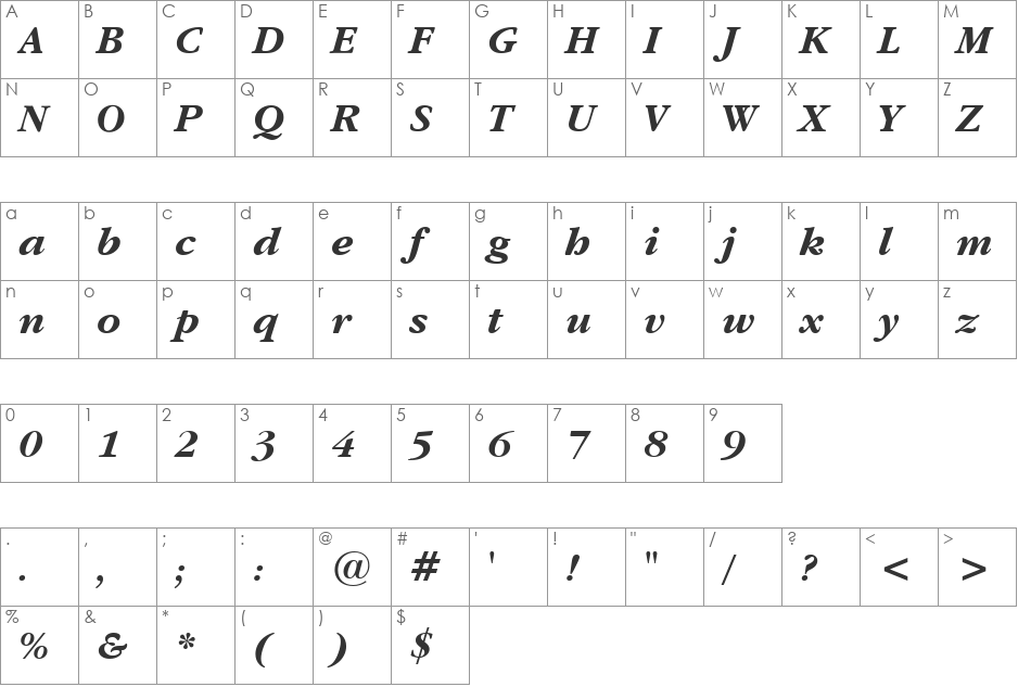 HP-Hong Trang font character map preview