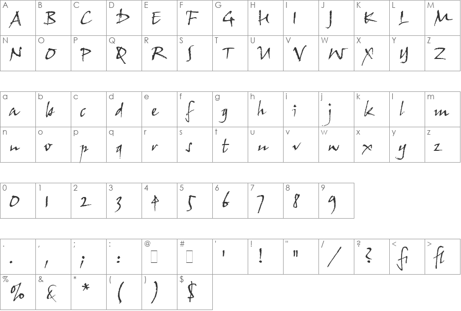 HP-John font character map preview