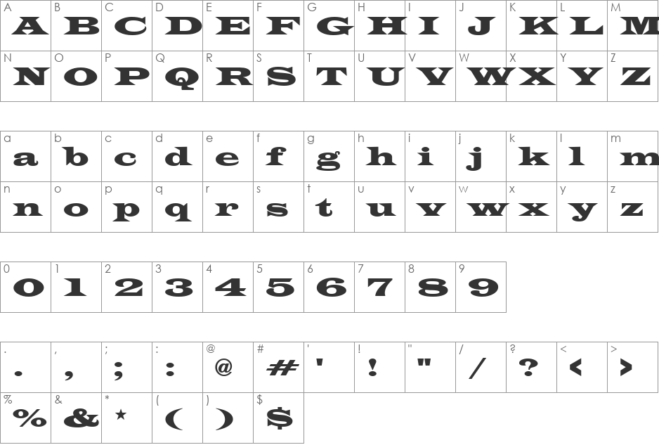 HP-Latin-Wide font character map preview