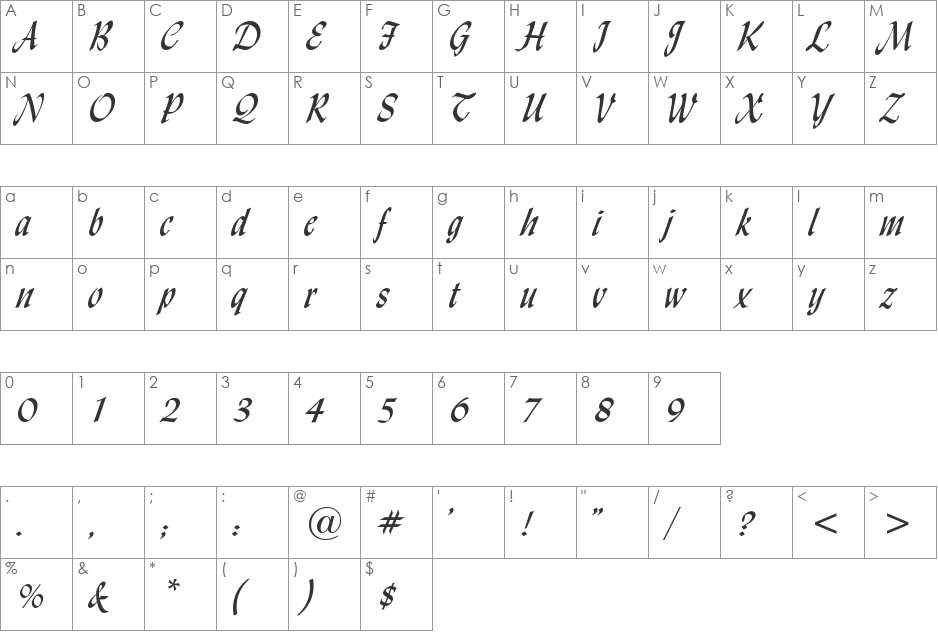 HP-Lydian font character map preview