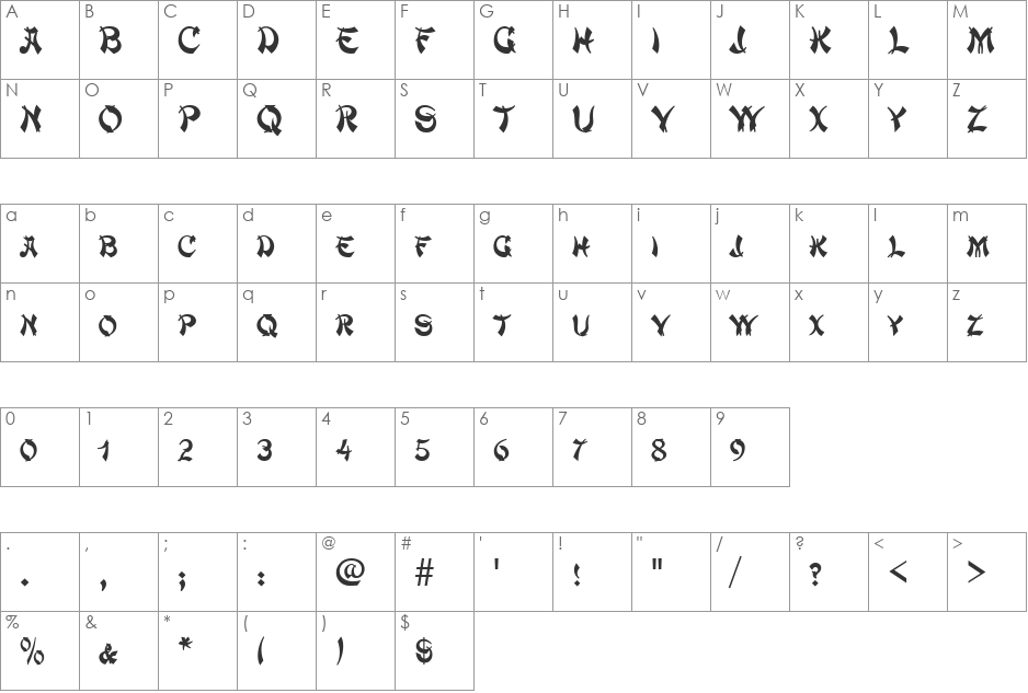 HP-Mandarin font character map preview