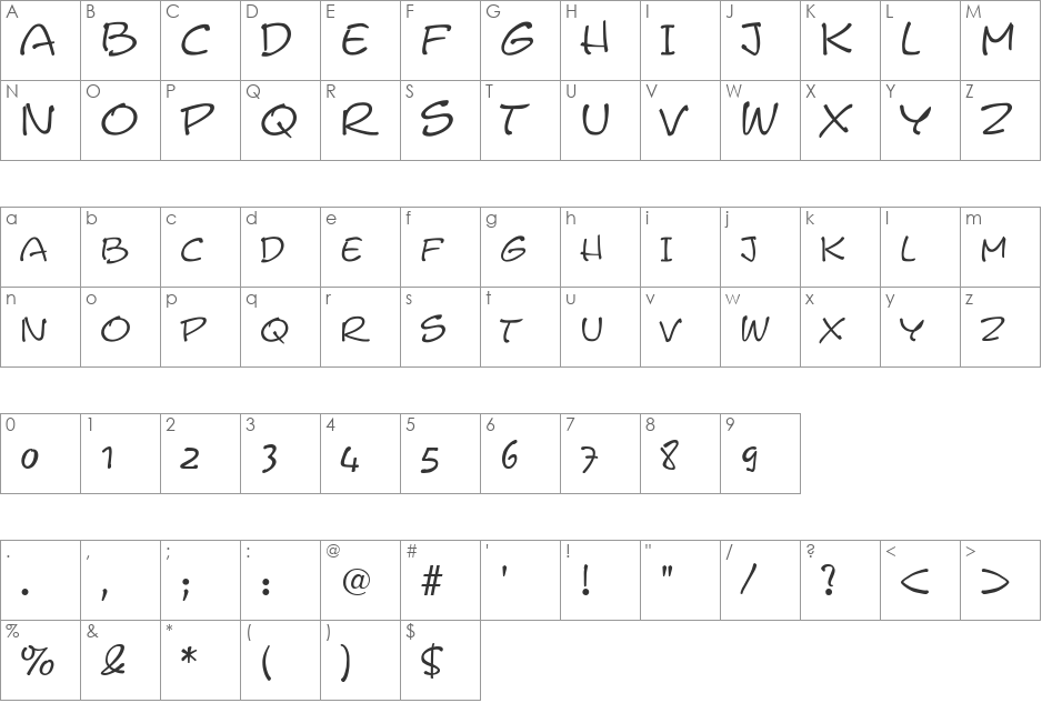 HP-Scrib font character map preview