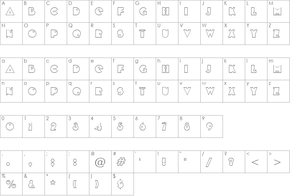 HP-Shot font character map preview