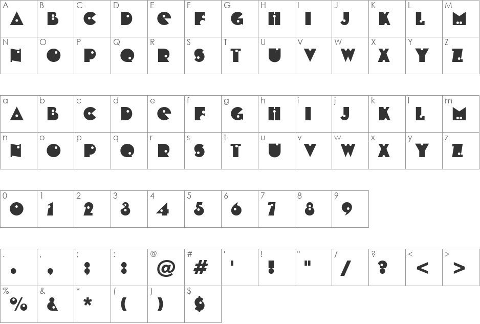 HP-Shot Solid font character map preview