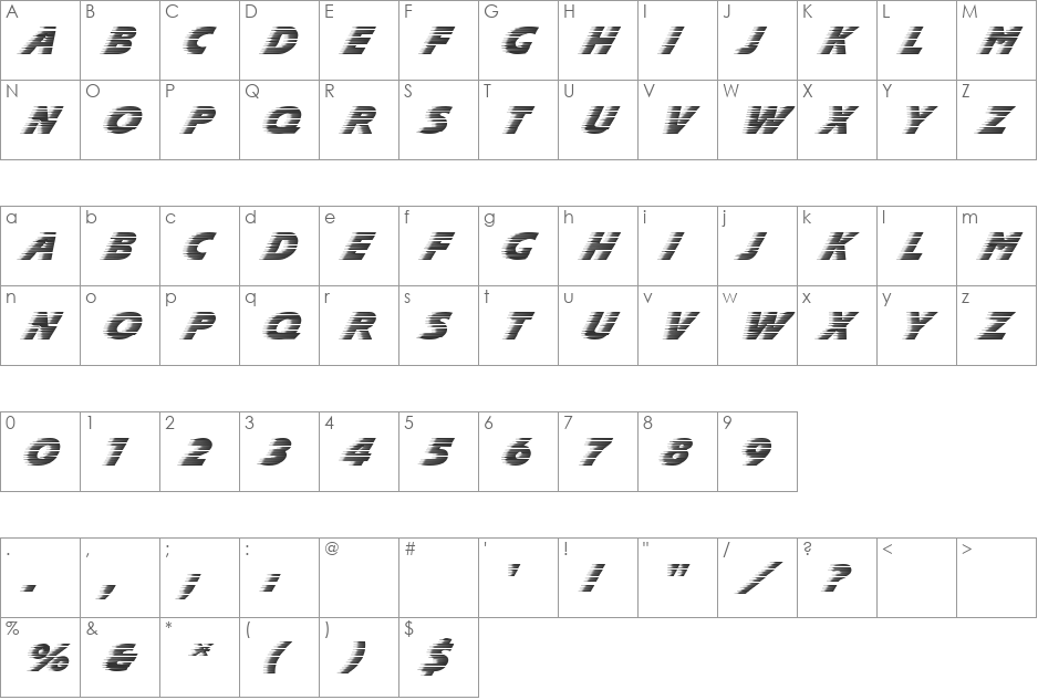 HP-Speeding font character map preview