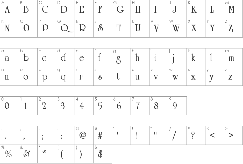 HP-Univer Heavy font character map preview
