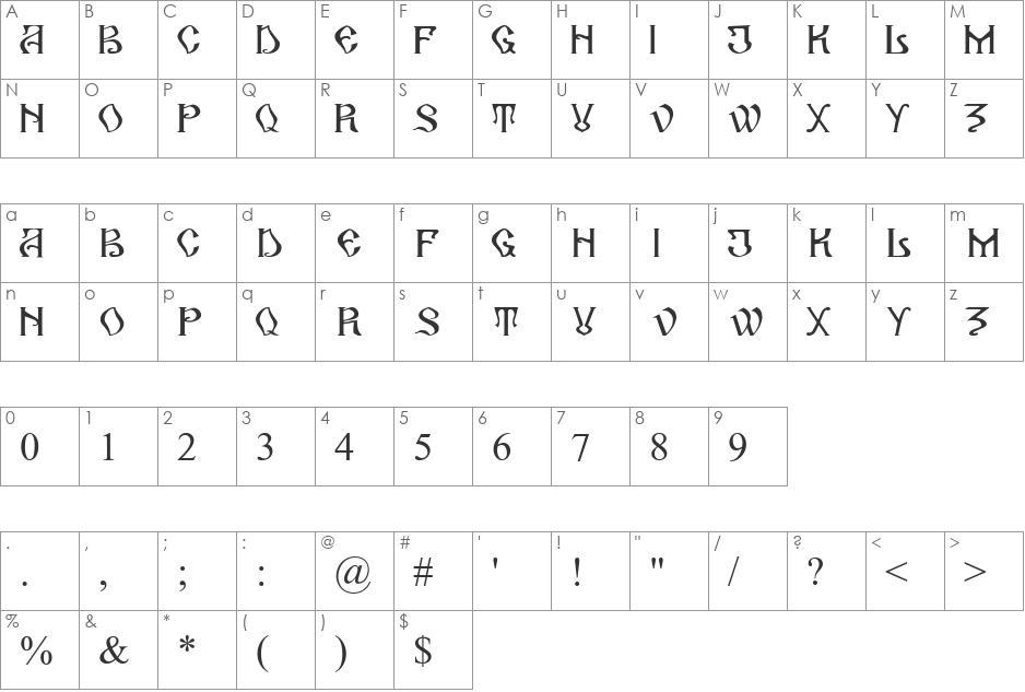 Arhaic Romanesc font character map preview