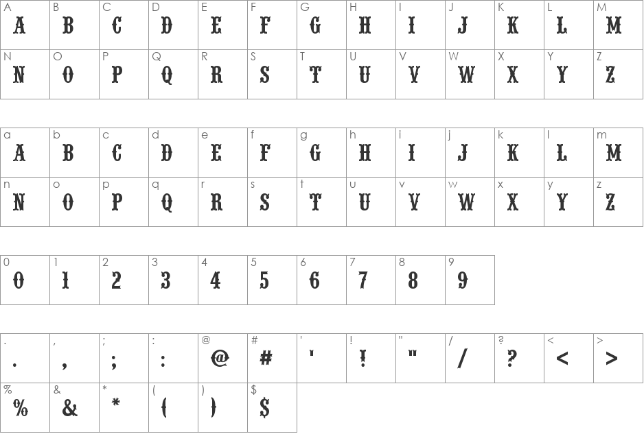 HP-Wood font character map preview