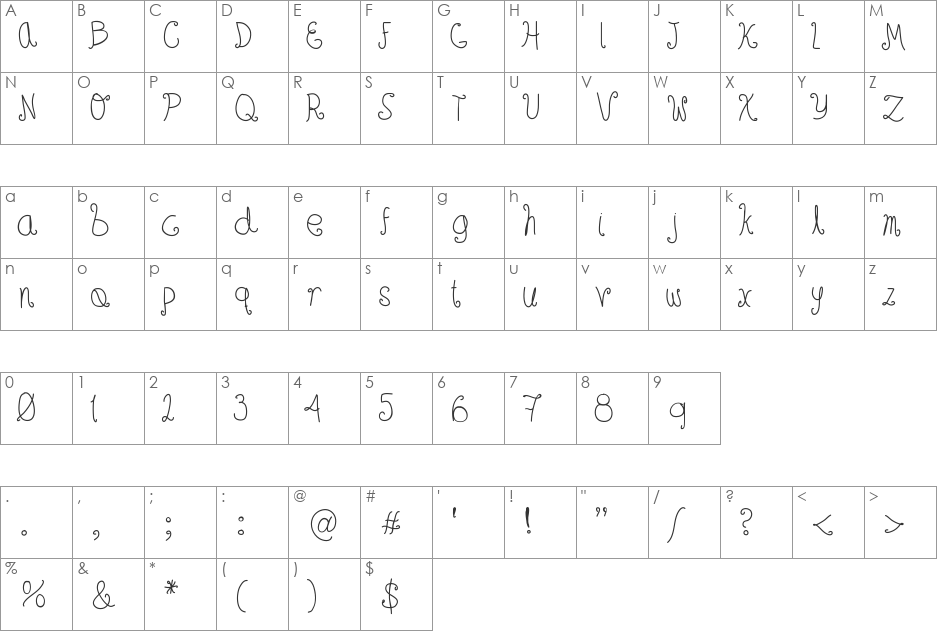 HsfHoneyWind font character map preview