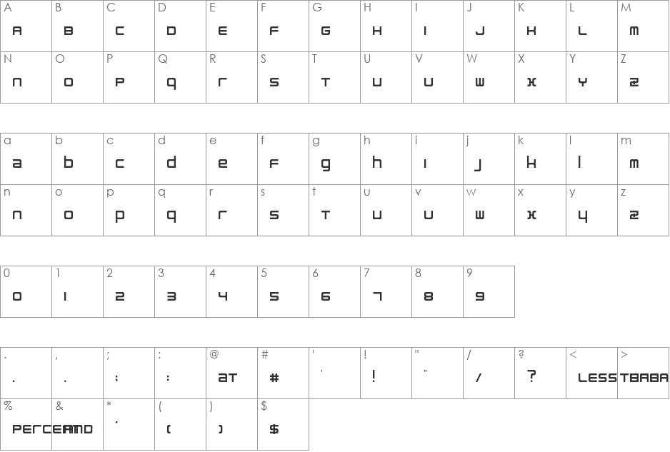 HTC HoProduction font character map preview