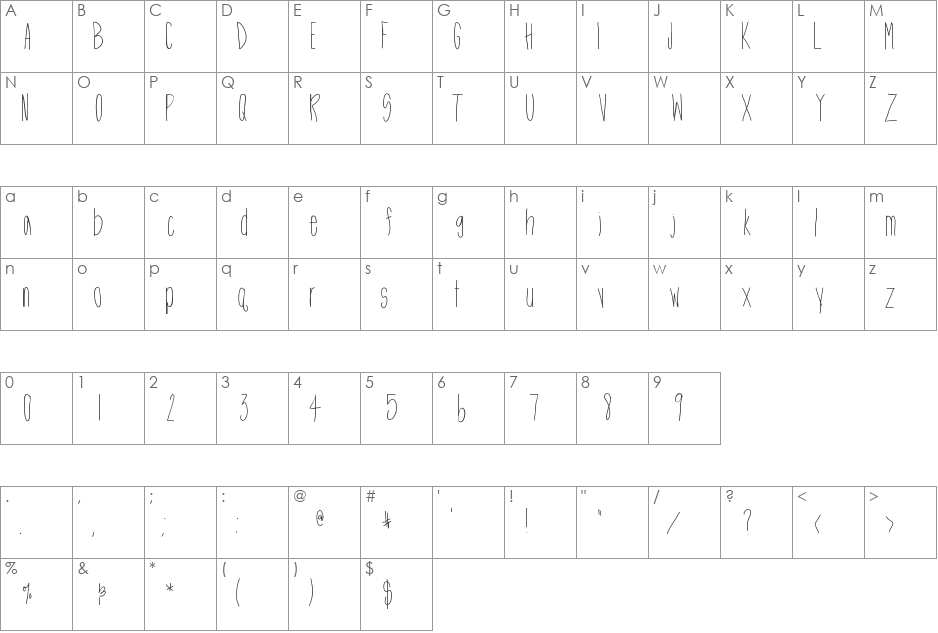 htskinnyme font character map preview
