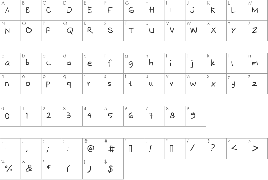 Hubiy font character map preview