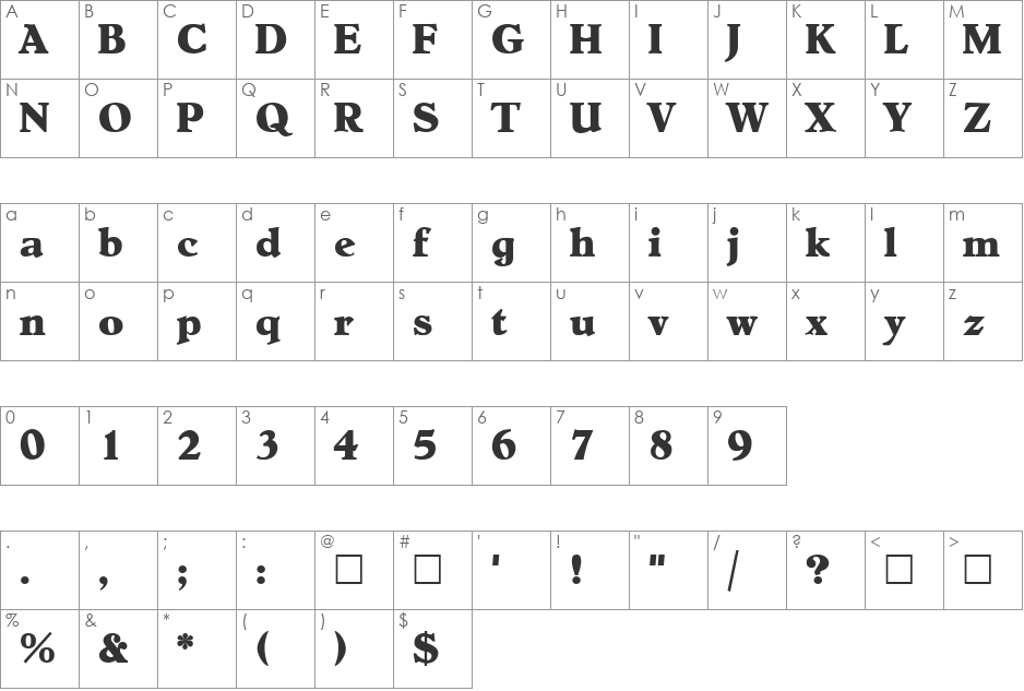 Hubris font character map preview