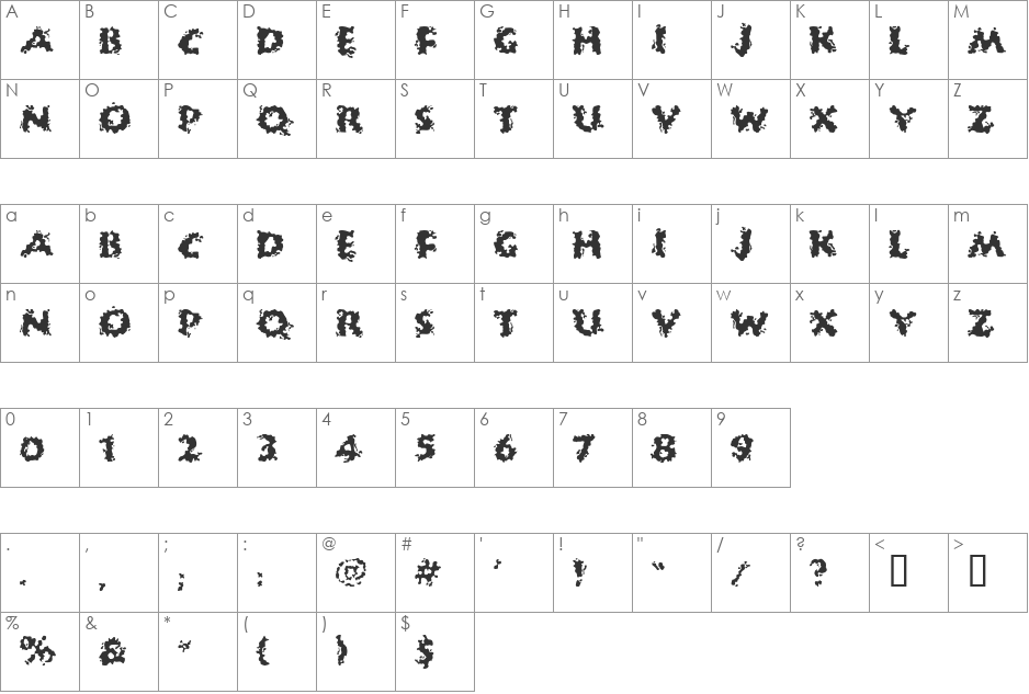Huckle Buff font character map preview