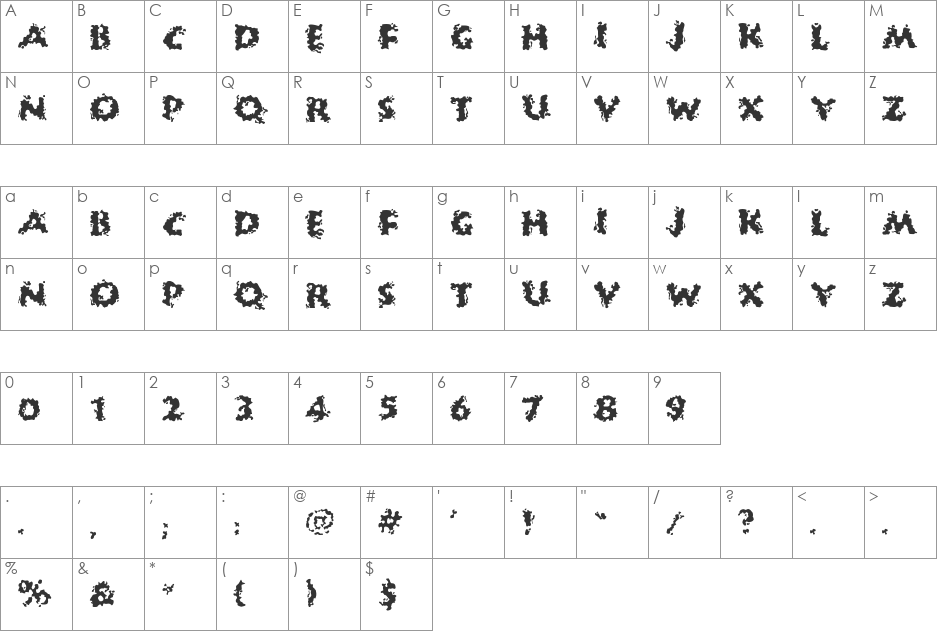 Huckle Buff font character map preview