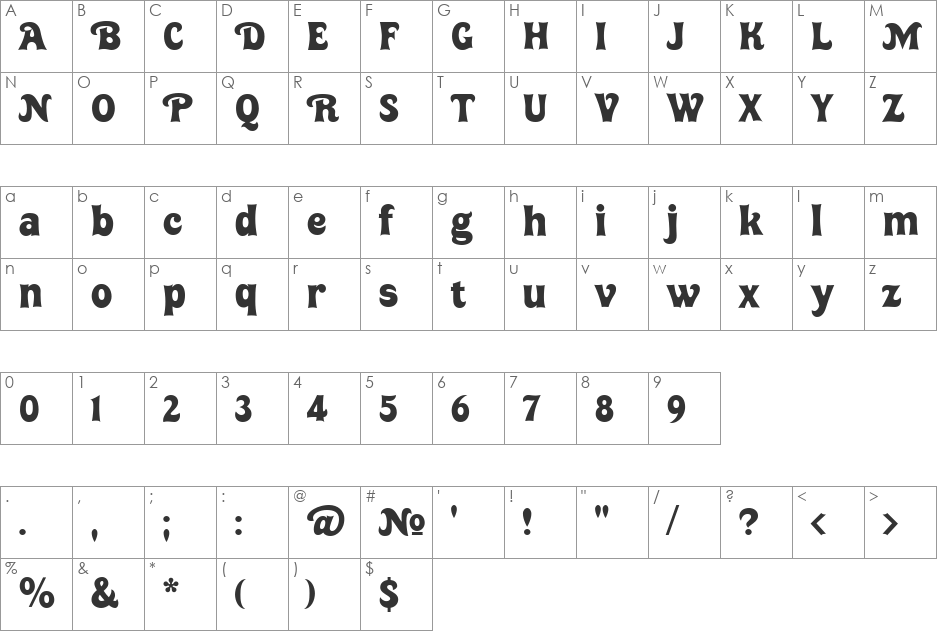 Huckleberry font character map preview