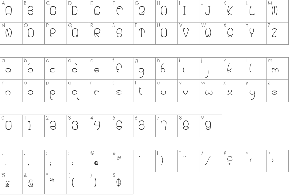 Huevo font character map preview