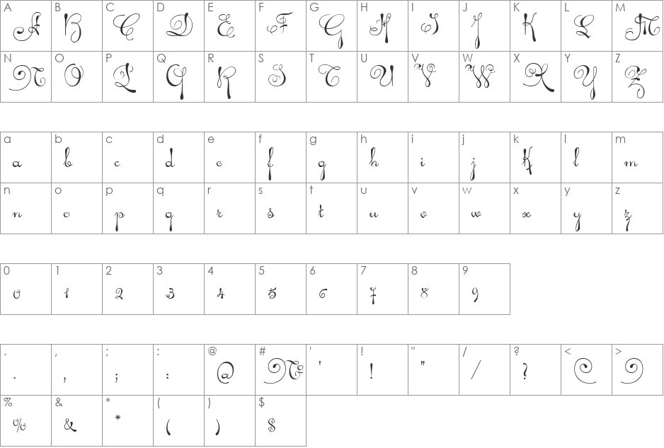 Ariadna script font character map preview