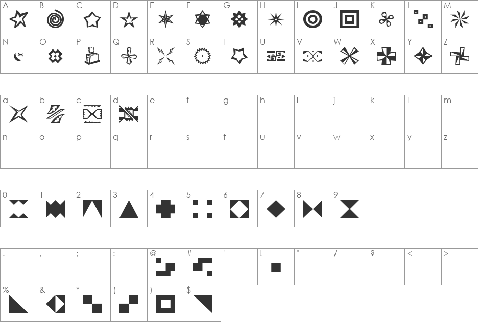 HullaBalloo Borders font character map preview