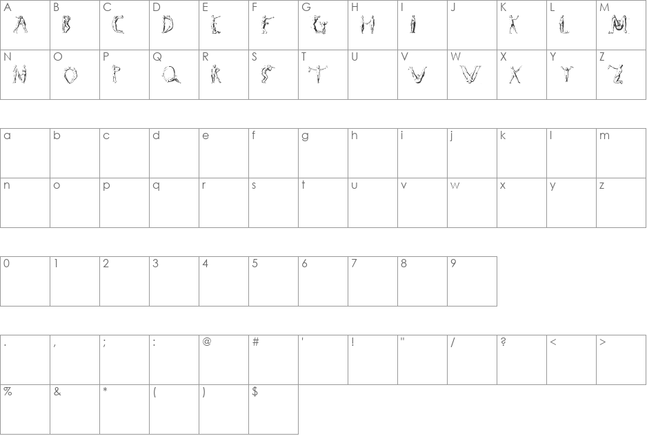 Human Alphabet font character map preview