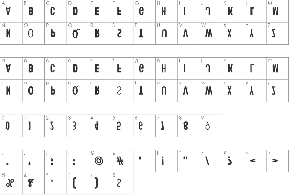 Human Error Upside Down font character map preview