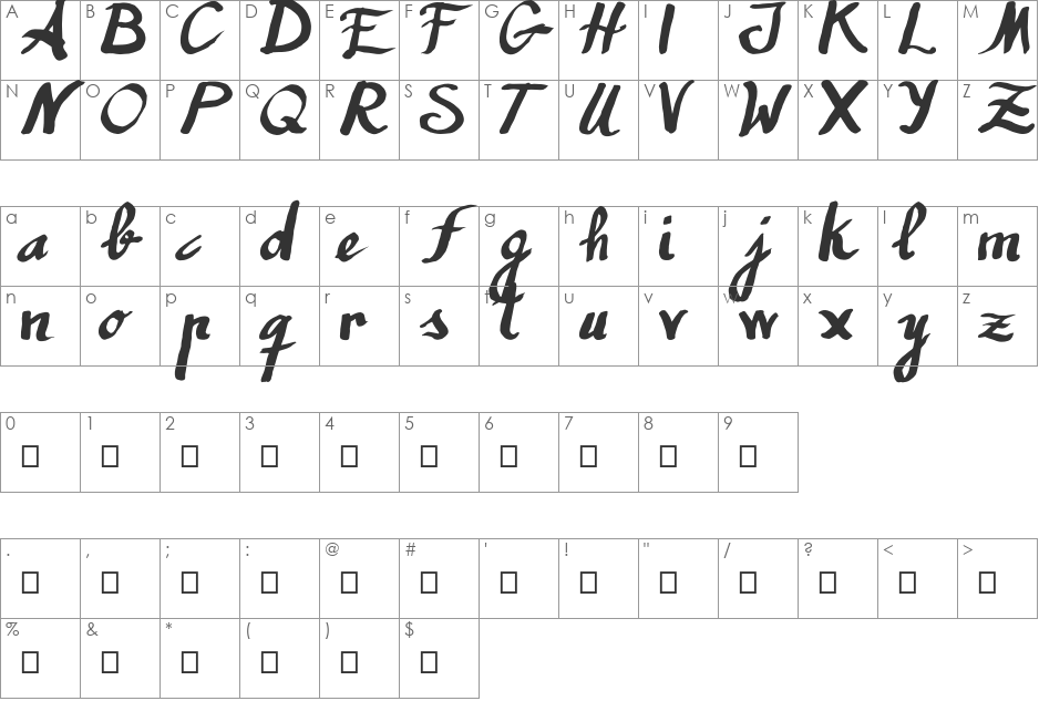 Humana font character map preview