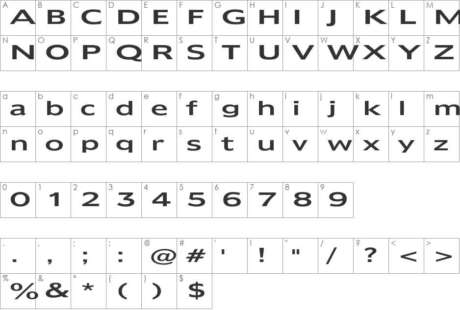 Humana Ex font character map preview