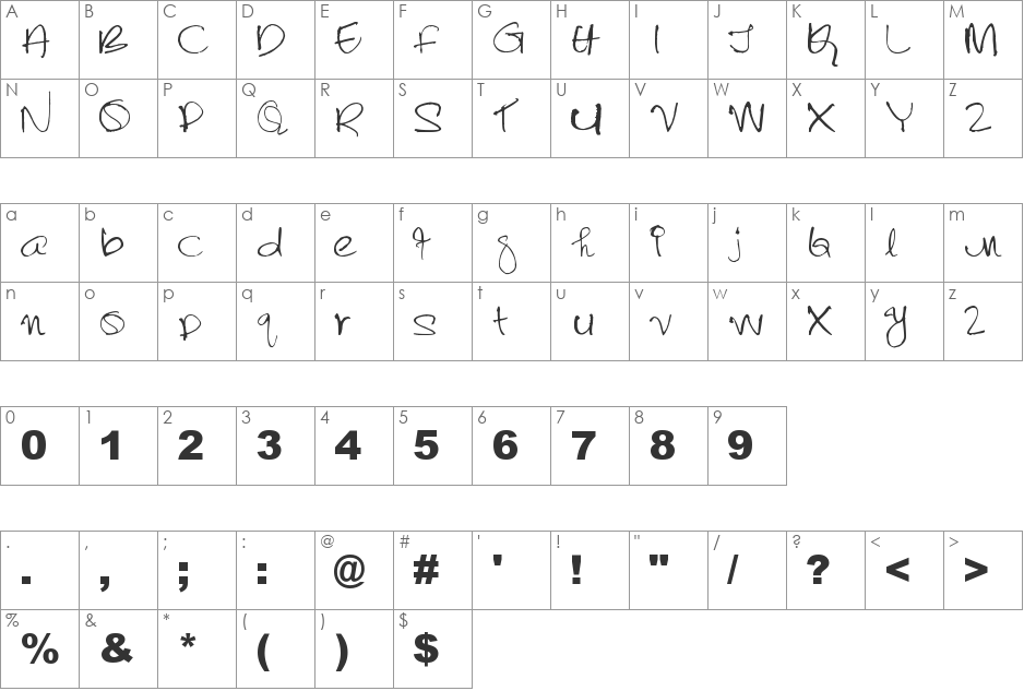 Arial font character map preview