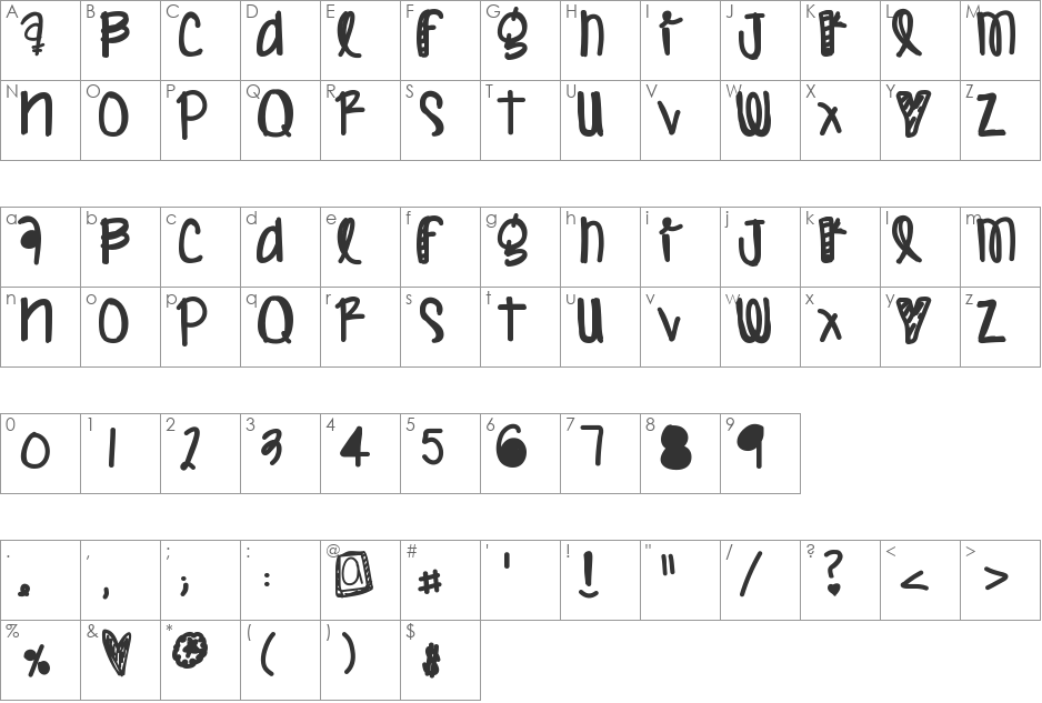 HumanNature font character map preview