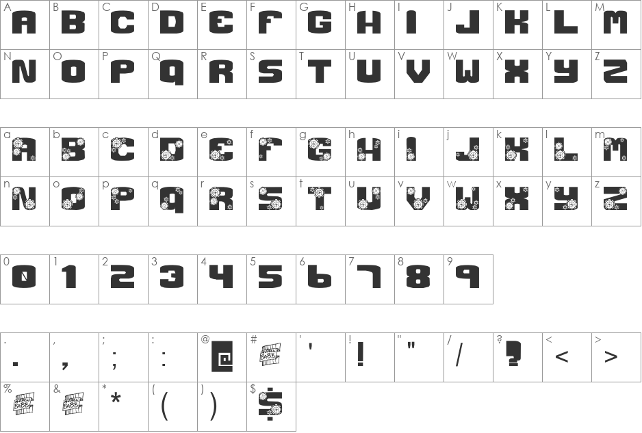 Arial font character map preview