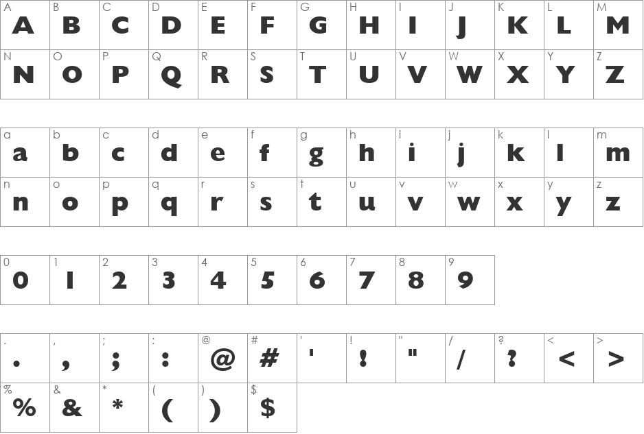 Humanst521 XBd BT font character map preview