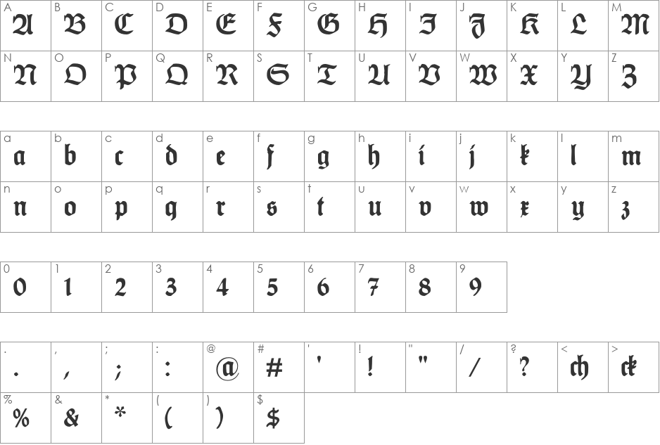 HumboldtFraktur font character map preview