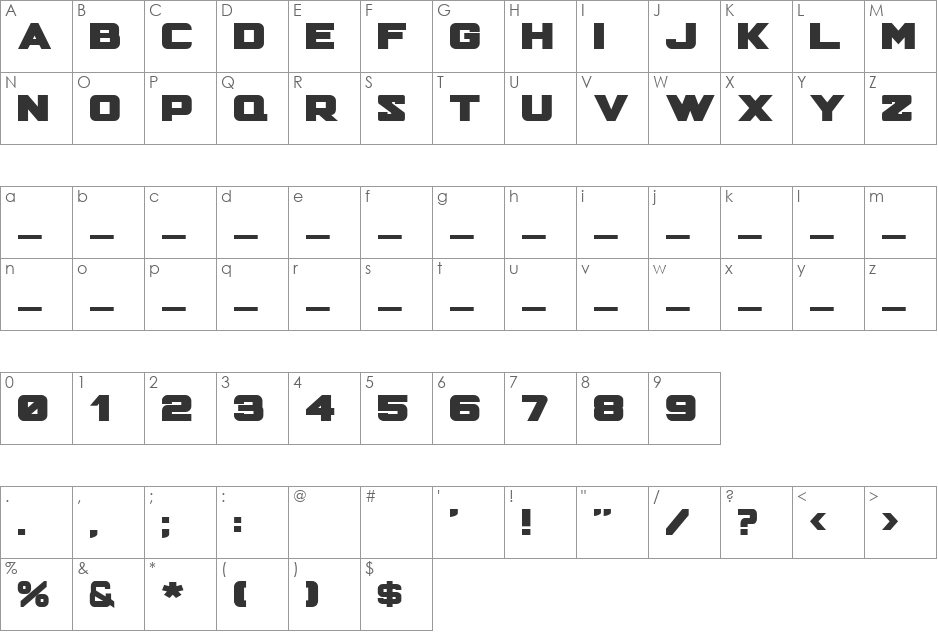 Hunter Squared font character map preview