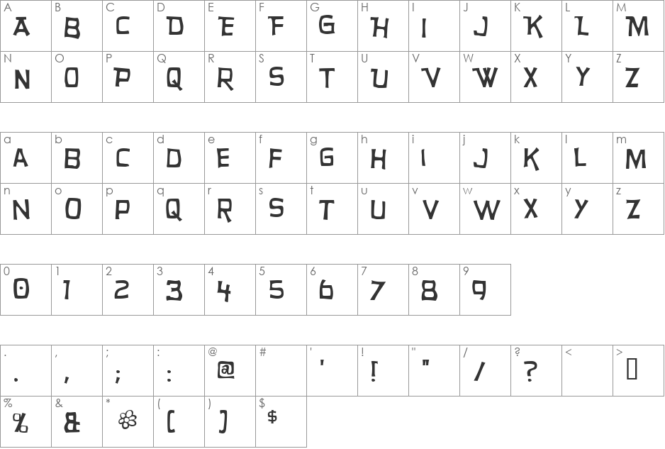 Hurry Up font character map preview