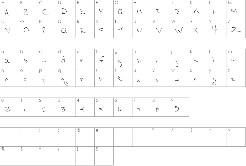 Hurryup font character map preview