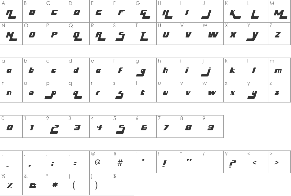 Husky Stash font character map preview
