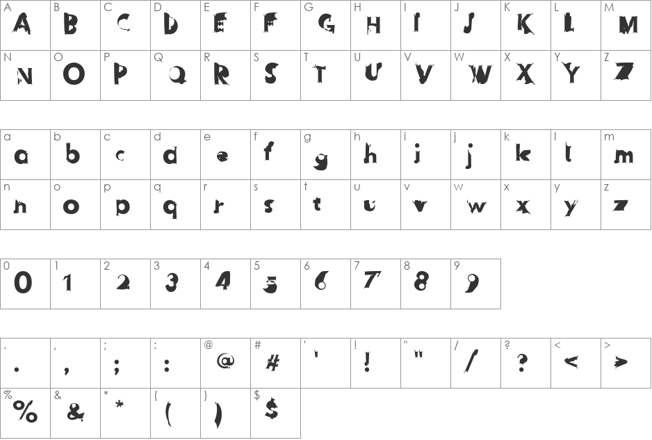 Hussar Przerywany font character map preview