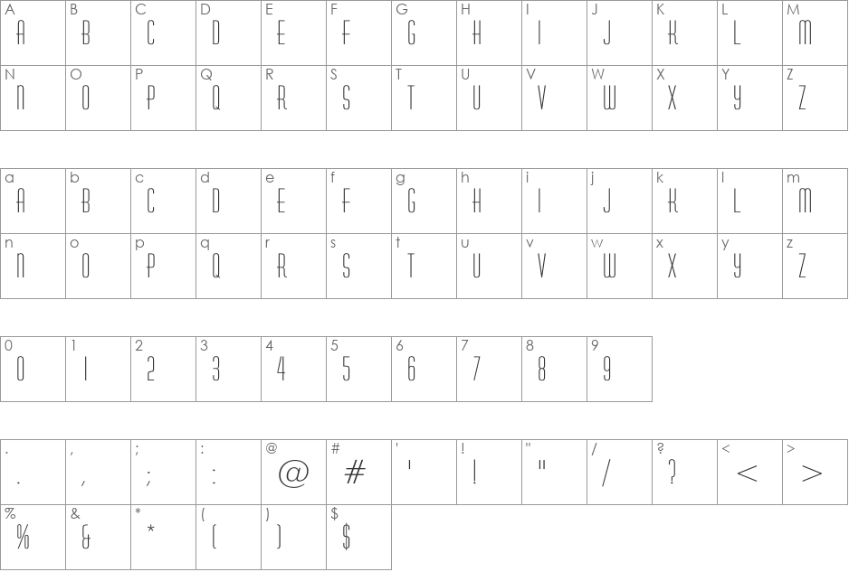 Huxlee Vertical font character map preview