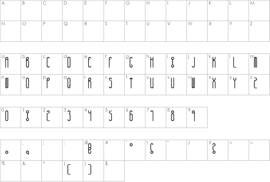 Huxley font character map preview
