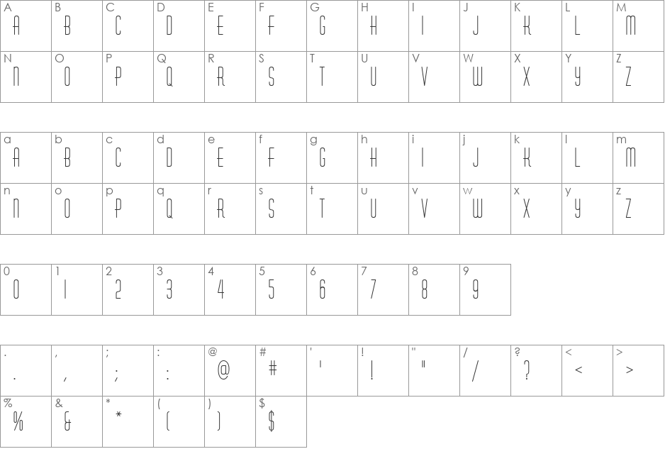 Huxley Vert ICG font character map preview